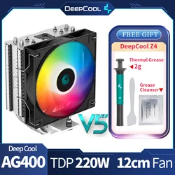 DeepCool AG400V5 Air Cooler 4Heat Pipe ARGB PWM Thin CPU Radiator Hydro Bearing Quiet Fan for LGA1700 1200 115X 1151 AMD AM4 AM5