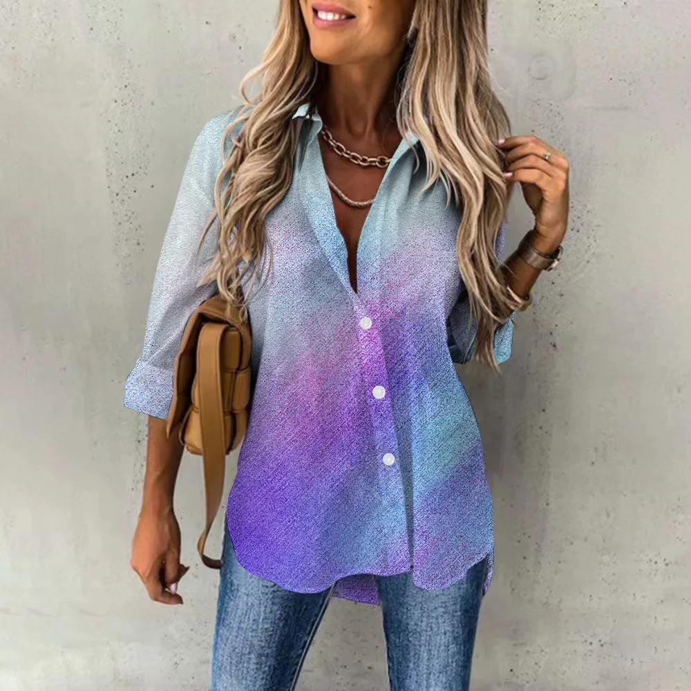 Women\'s Colorful Button Up Shirt New Fashion Casual Street Shirt Elegant And Comfortable Long Sleeved Loose Top Office Clothing