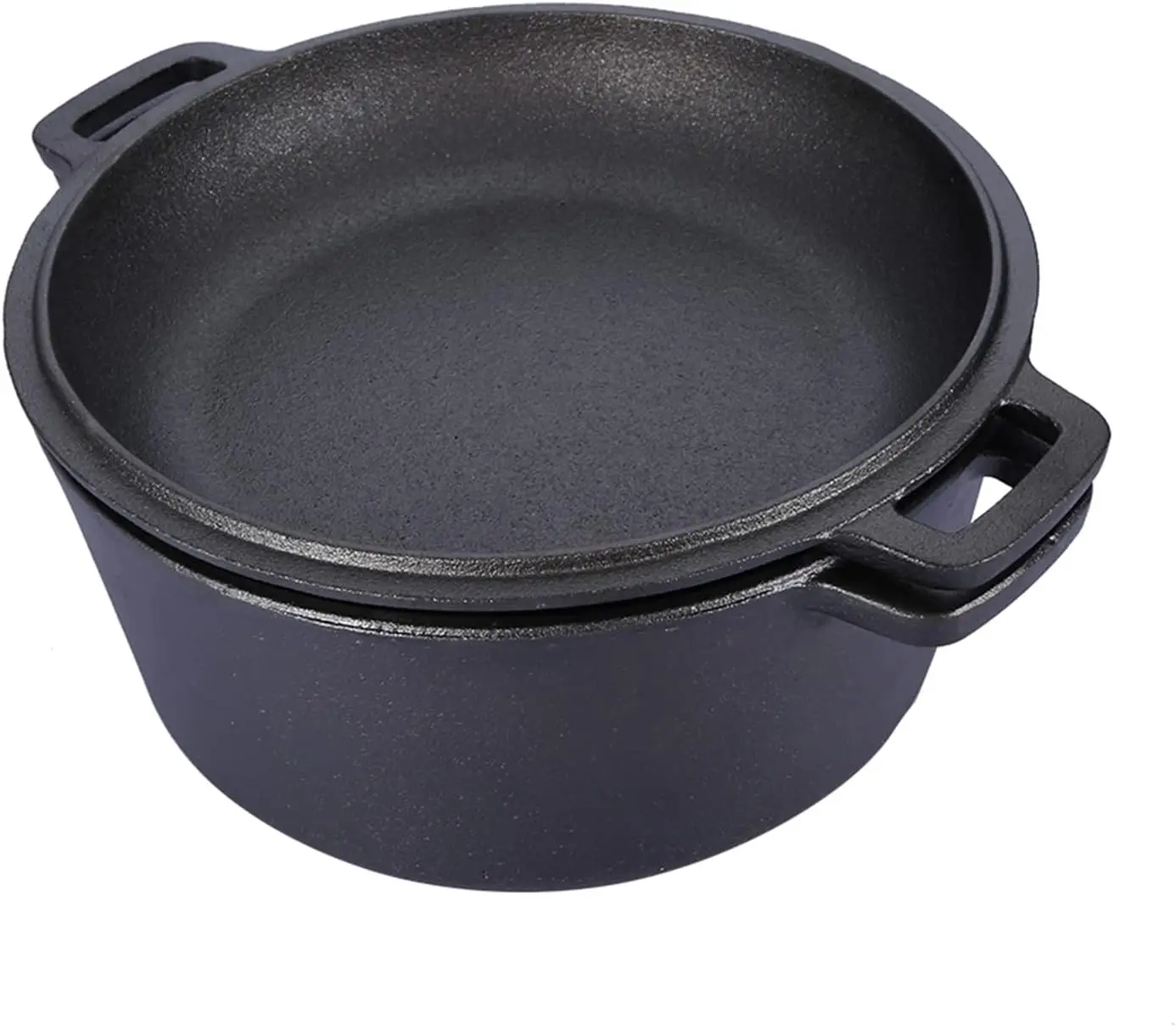 

Seasoned Cast Iron Double Dutch Oven Combo Cooker 2 in 1 for Cooking and Baking