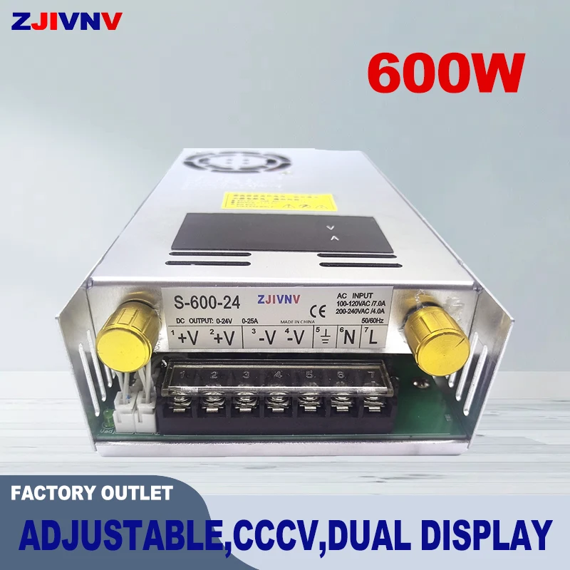 

600W Dual Digital DC Adjustable Switching Power Supply AC to DC Converter 0-12V 24V 36V 48V 60V 72V 80V S-600