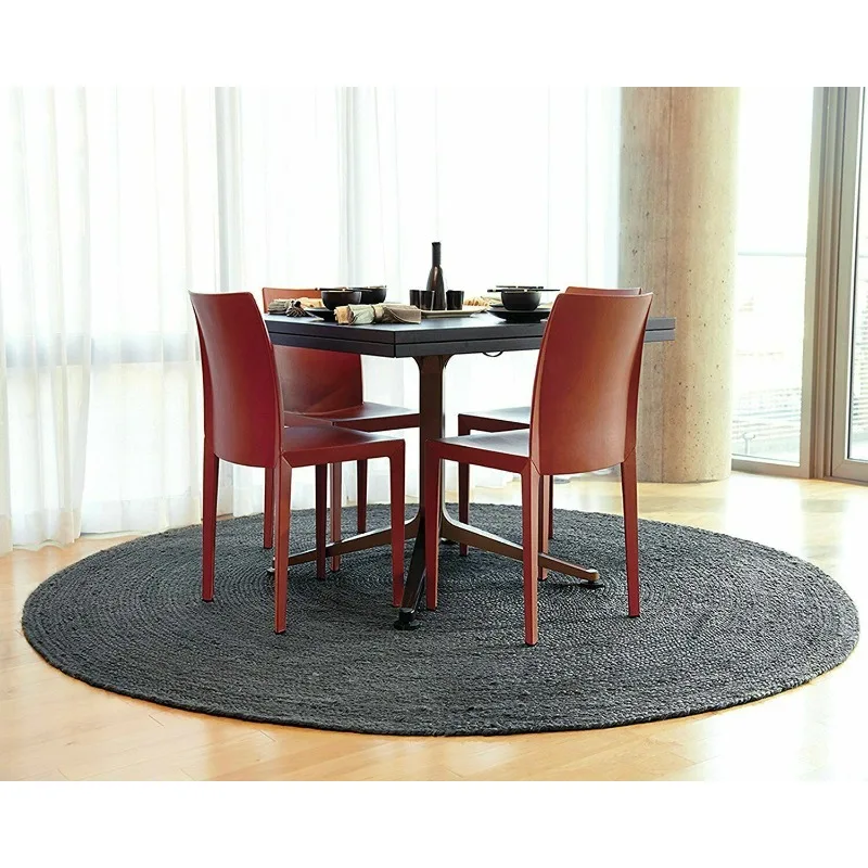 Rug 100% Natural Jute Bohemian Reversible Black Area Carpet Round Modern Rugs