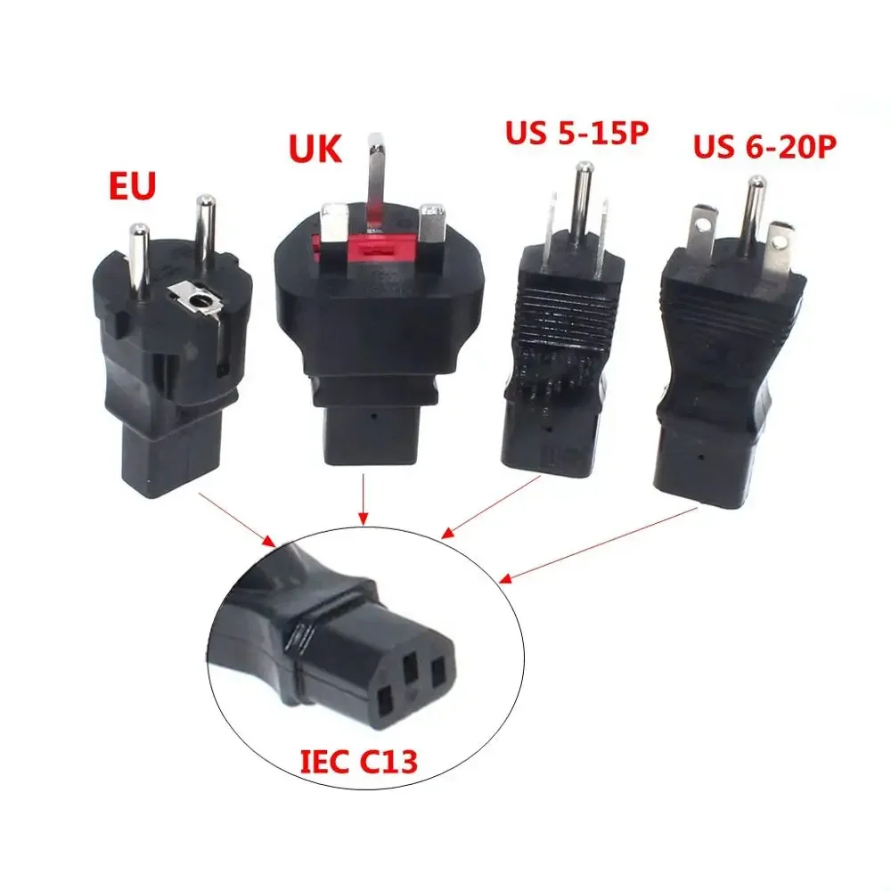 IEC320 C13 to EU/UK/US 5-15P/6-20P Power Conversion Plug, AC Adapter from PVC Material Hi-Power Covnerter