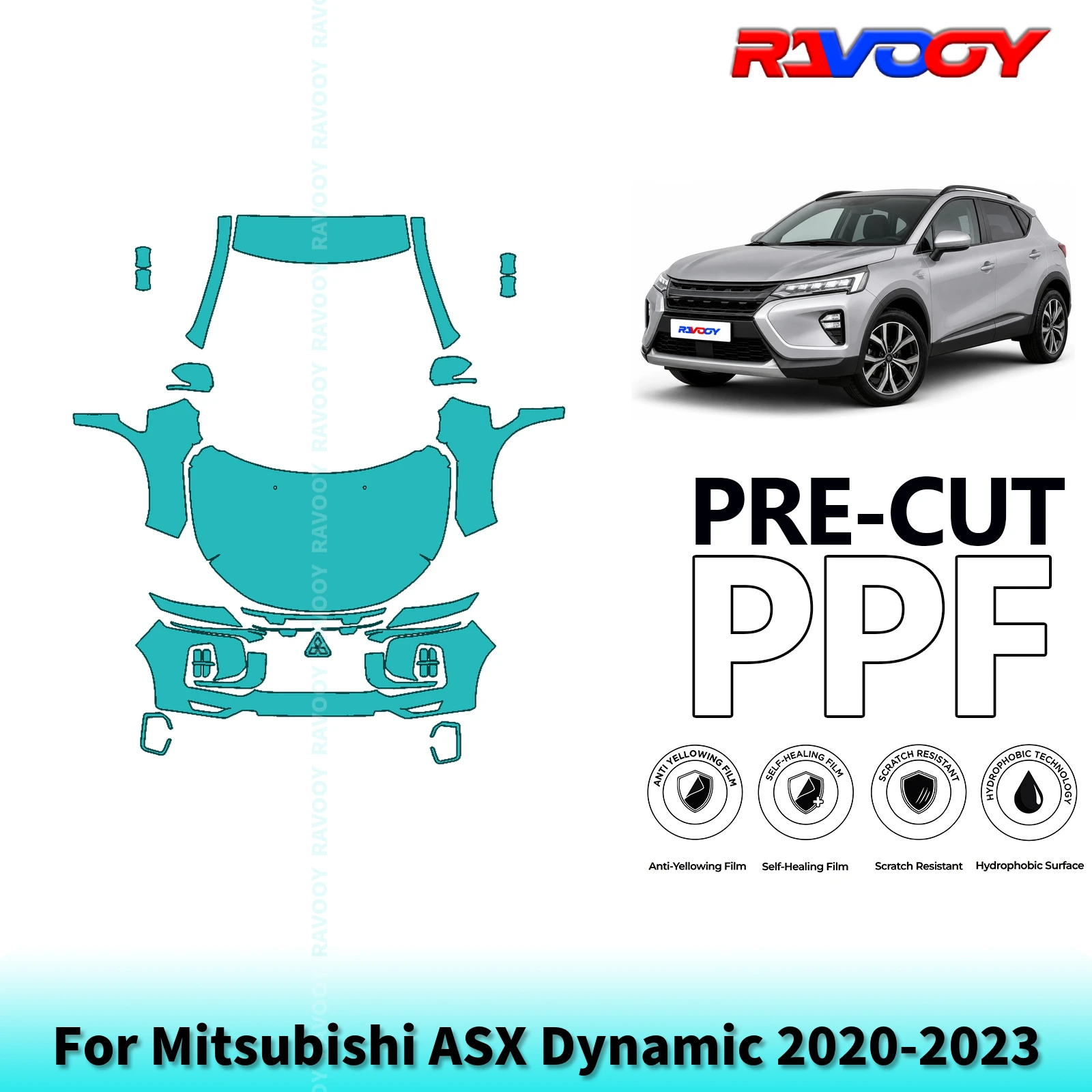 For Mitsubishi ASX Dynamic 2020-2023 Full Front 8.5Mil Pre-Cut Paint Protection Film PPF Clear Bra Kit Clear/Matte/Black Options
