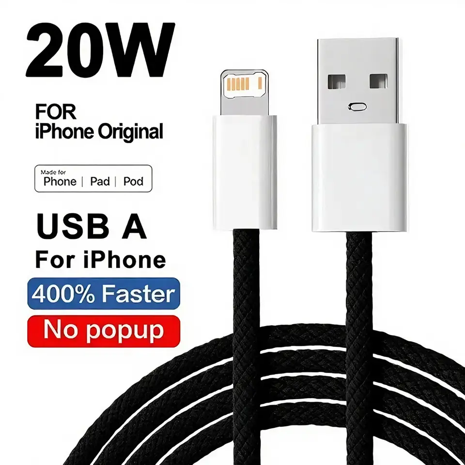 20W Braided Fast Charging USB Cable For iPhone X XR XS 6 6S 7 8 Plus 11 12 Mini 13 14 Pro Max  Rapid Charge Phone Cables 1m 2m - 2