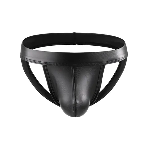 Homem falso couro jockstrap inverno fitness esportes sem costas cuecas atlético apoiador jock cinta homem bulge bolsa roupa interior