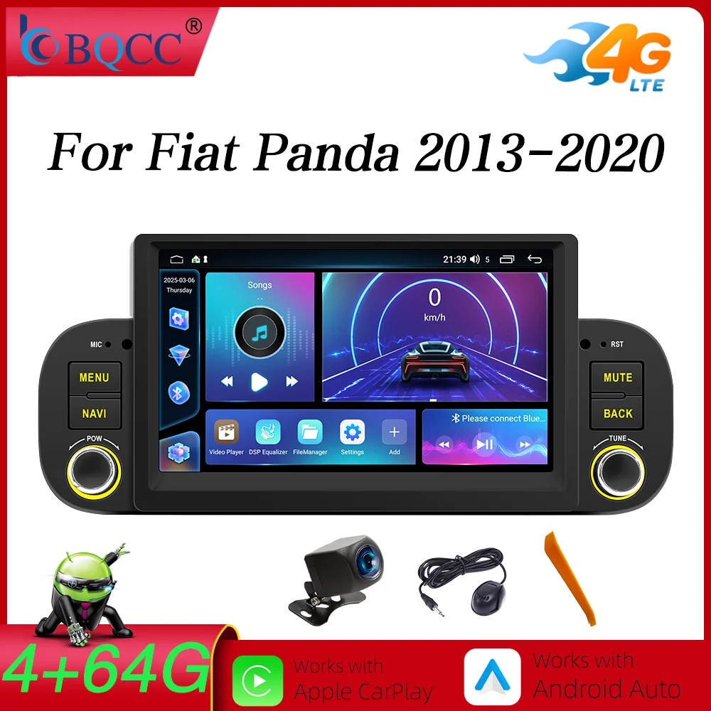 BQCC 7‘’ 1Din Car Player For Fiat Panda 2013~2020 Features Wireless CarPlay Android Auto WiFi GPS 4G BT Car Radio Carplay Screen