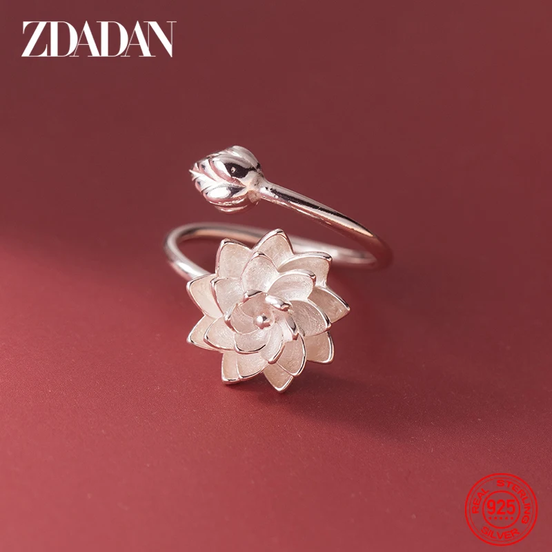 ZDADAN  Fashion Lotus Open Ring For Women Fashion Jewelry