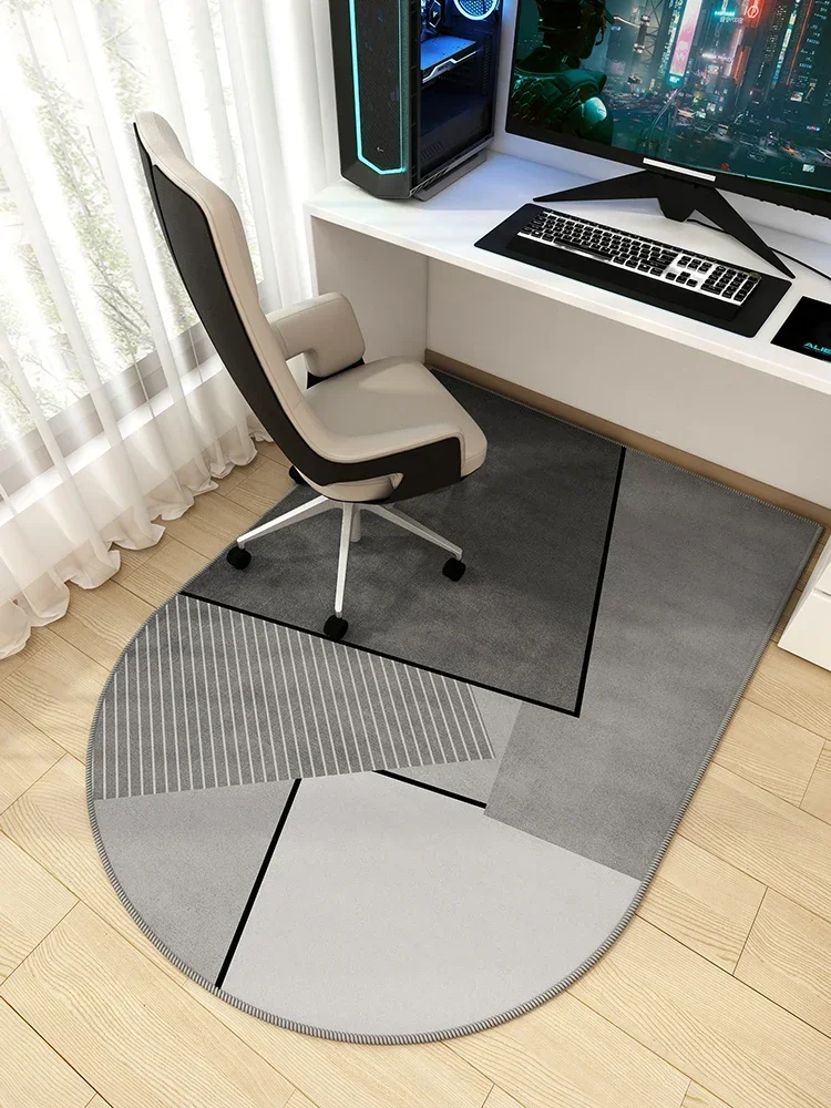 Modern Geometric Semicircle Computer Chair Carpets Gray Irregular Home Decoration Carpet Luxury Super Non-slip Study Rug Tapete