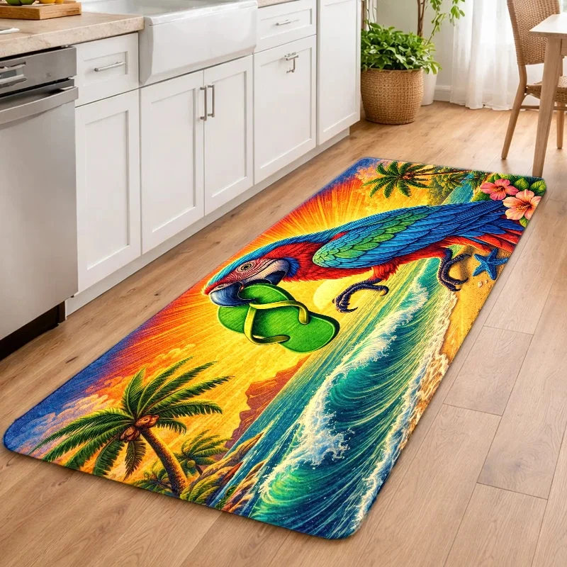 1pc, 2pcs, 3pcs Tropical Parrot Beach Pattern Doormats, Bath, Durable, Machine-Washable, Indoor, Universal Doormats, Entrance