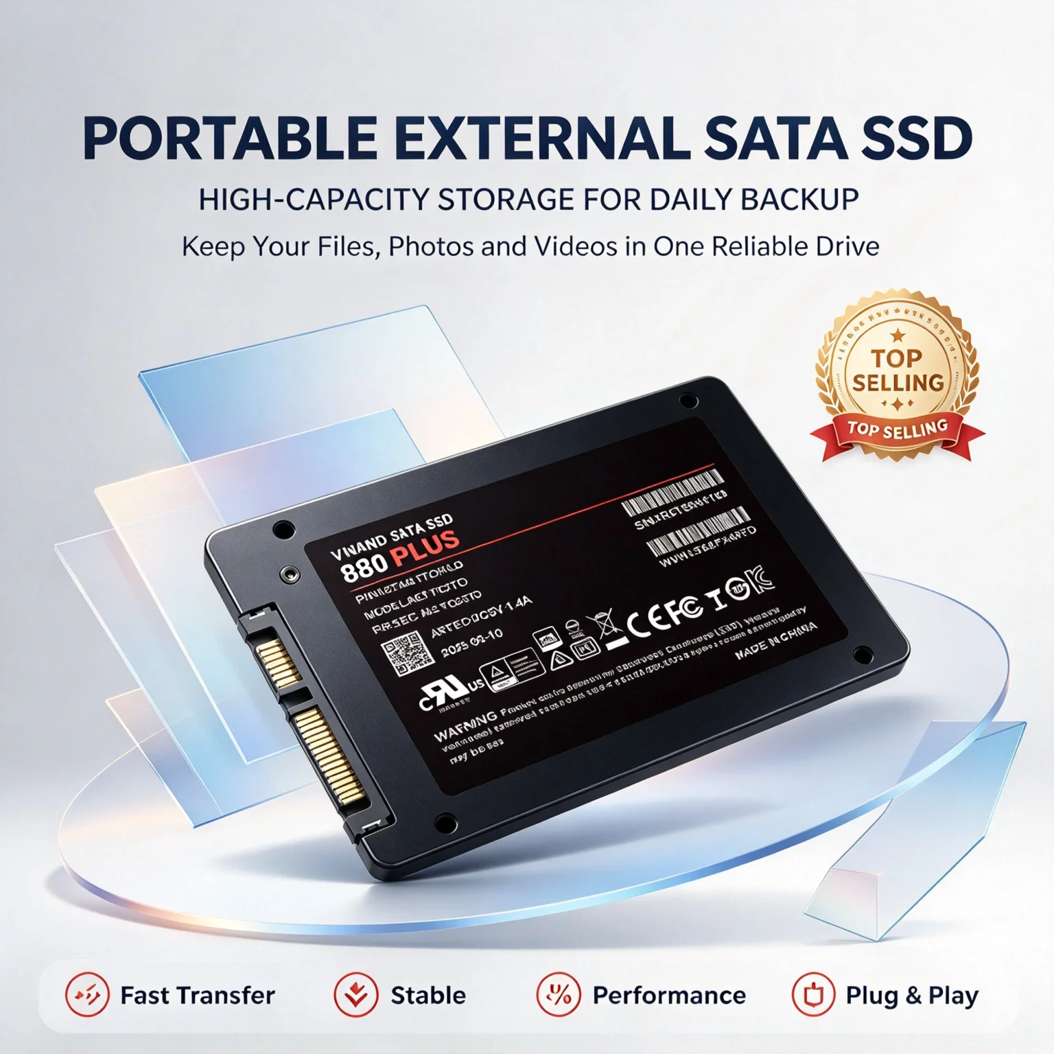 2.5-Inch SATA3 Internal SSD 880 PLUS, 500GB/1TB/2TB/4TB, Solid State Disk, Hard Drive, Microcomputer, Desktop, Laptop.
