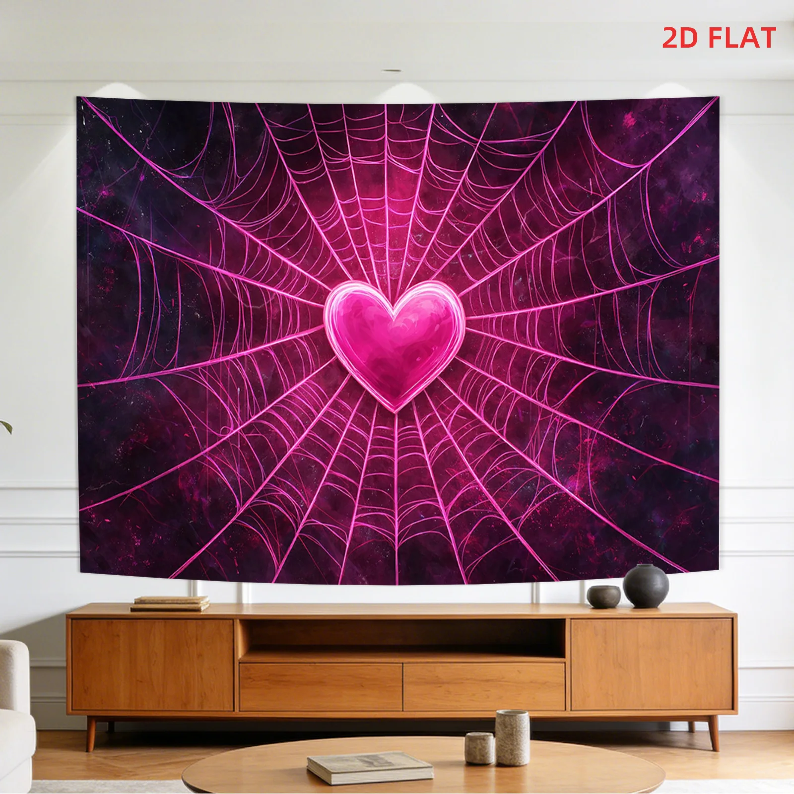 Aesthetic Heart Spiderweb Tapestry Wall Hanging Decoration Bohemian Gothic Romance Spider Web Art Room Decor Pink Purple Abstrac