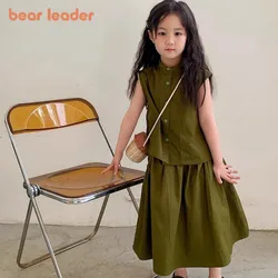 Bear Leader Korean Style Clothing Sets Summer Single Breasted Vest Tops and Solid Color Wide Leg Pants 2 Pieces Suit