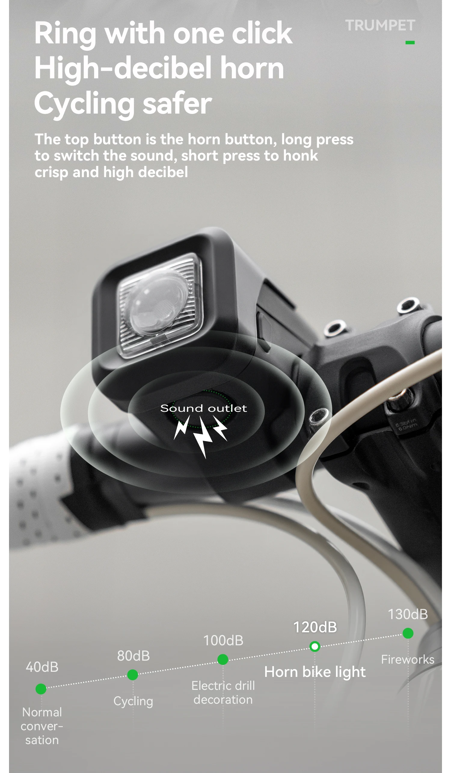 ROCKBROS Bike Horn Light IPX6 Rainproof Type-C Charging 2300mAh Headlight Illuminate Warn Two-in-One Electronic Horn Front Light