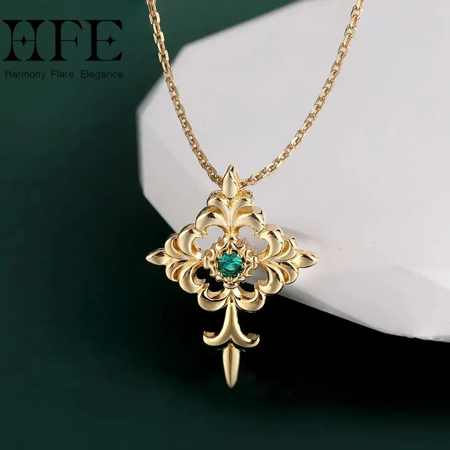 

HFE 925 Sterling Silver Women's Cross Necklace Laboratory Cultivation Emerald Women's Fashion Halloween Single Jewelry