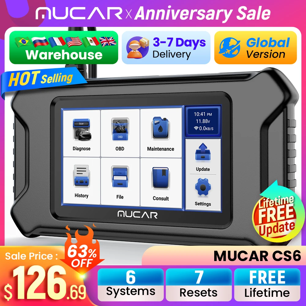 MUCAR CS6 CS5 CS4 OBD2 Scanner Car Diagnostic Tools Automotive Scanner Auto Diagnosis Tool Code Reader 6 Systems 7 Resets Free