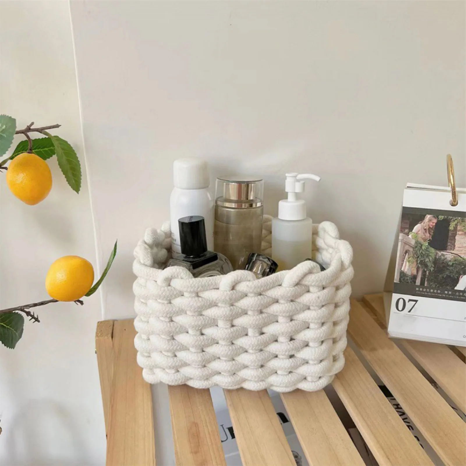 Handmade Cotton Organizer Basket Eco-Friendly Material Closet Rack Baskets for Home Bathroom Accessories