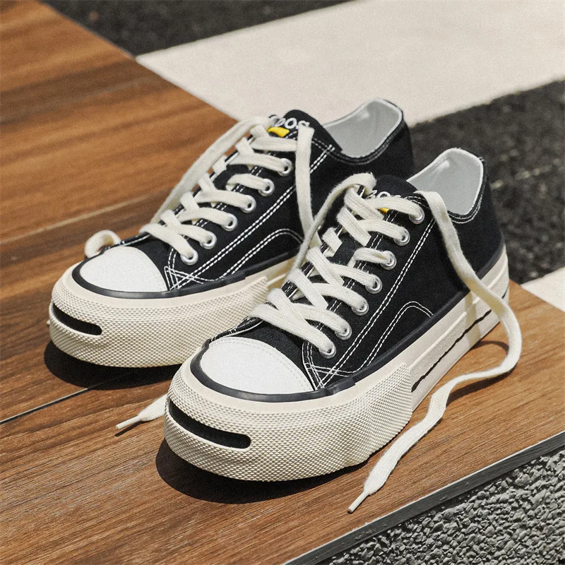 

Mens Vintage Platform Canvas Shoes Thick Rubber Sole Lace Up Casual Street Sneakers Men Trendy Daily Walking Skateboard Footwear