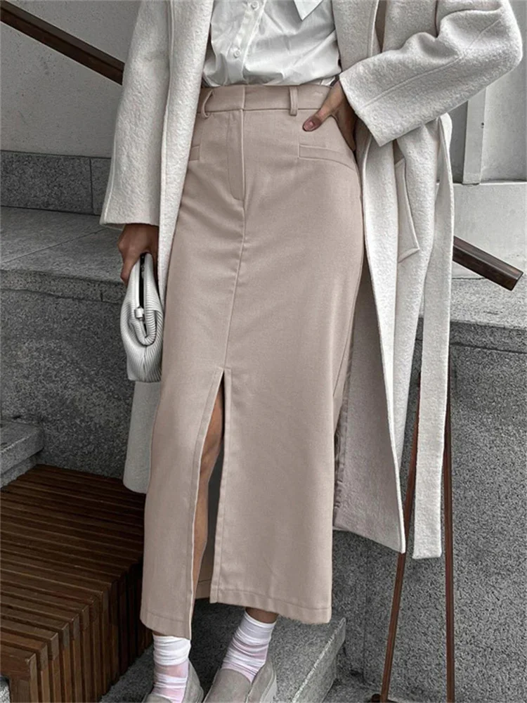 Tossy Spring Elegant High Waist Maxi Skirt Female Pocket Patchwork Slim Commute Streetwear 2025 Solid Vintage Y2k Long Skirt New