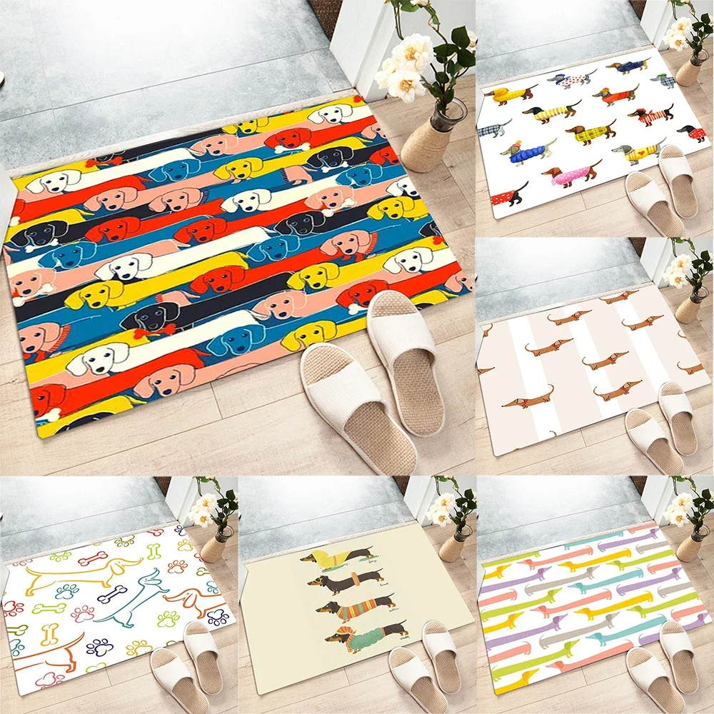 แผ่นปูหน้าประตูกันลื่นสำหรับตกแต่งบ้านลายสุนัขน่ารักตกแต่งคริสต์มาสห้องครัวห้องน้ำห้องนั่งเล่นพรมปูพื้น