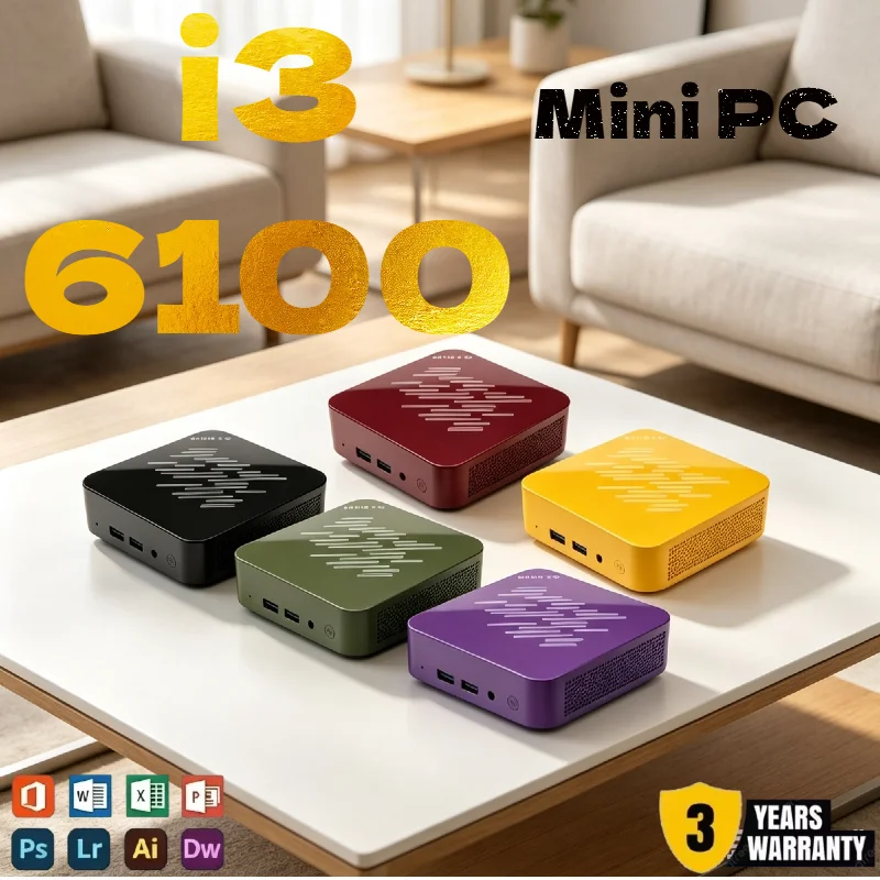 Mini PC Cost-effective i3-6100 Mini Desktop 16GB Large RAM 1/2TB High Speed SSD BT5.2 WiFi6 Gigabit Wired Network Business PC