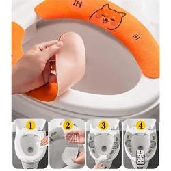 Household Bathroom Lavatory Cover Set Pedestal Cartoon WC Toilet Sticky Seat Pad Washable Universal Toilet Seat Cover Cushion