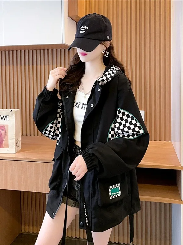 Women's Casual Workwear Jacket with Hood And 3D Pockets Thickened Cotton Blend Windproof Zipper Closure Mid-Length Coat