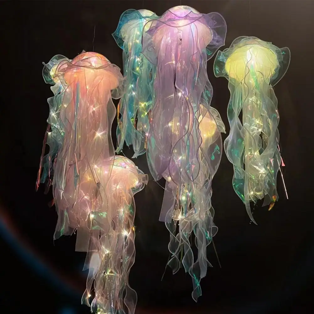 Lámpara de medusas, lámpara de flores portátil, luz de viento de medusas, decoración de cumpleaños, campanas de noche para niña, regalo para dormitorio, colgante para el hogar La S2Z9