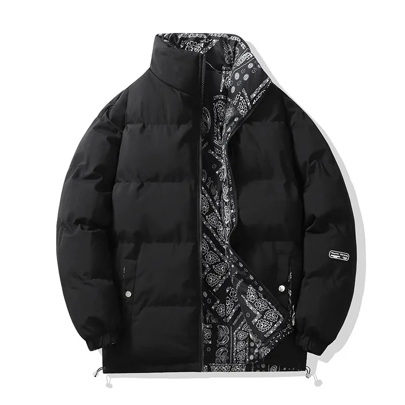 

New winter men's cotton-padded jacket with thickened warmth stand-up collar fashionable and casual double-sided men's jacket