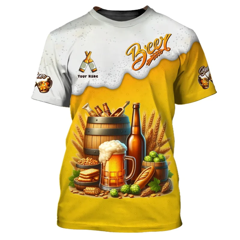 Funny Fake Hairy Beer Belly 3D Print Crew Neck Short Sleeve T-Shirt Men Summer Beer Mug Graphic Prank Casual Streetwear Top