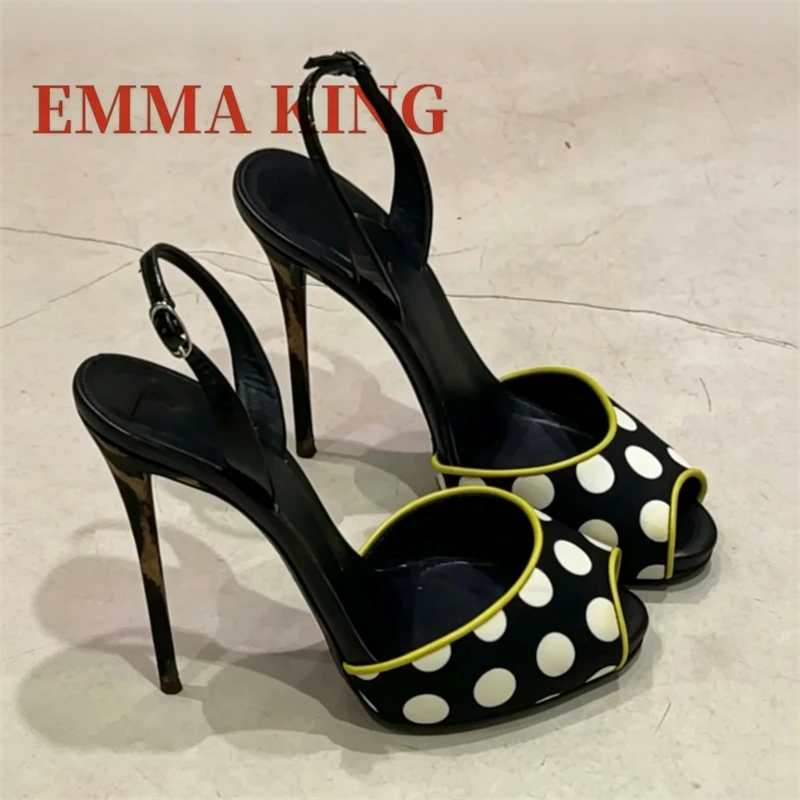 

White Polka Dot High Heel Sandals for Women, Peep Toe Slingback Stiletto Heels, Retro Style Dress Shoes for Party Wedding,35-45
