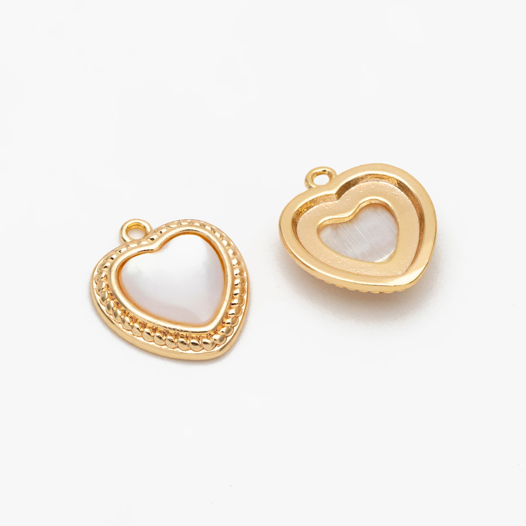 

4pcs Shell Pave Heart Charms 12mm, 18K Gold Plated Brass, Dainty Pendants For Jewelry Making Diy Accessories Findings (GB-3748)