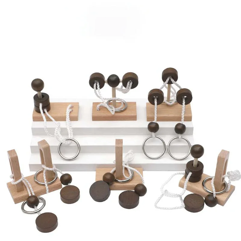 Houten losbinden touw kleine hersenkraker games ontgrendelen IQ puzzel partij gunst cadeaus voor kinderen volwassenen geschikt voor alle leeftijden