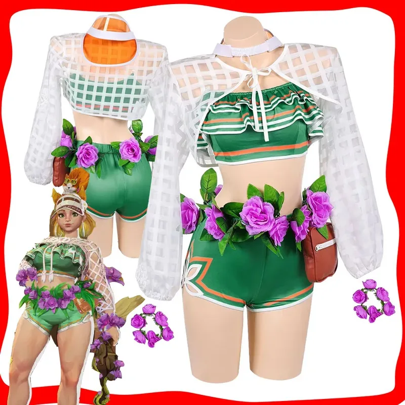 

Doreen Green Cosplay Swimsuit Hat Coat Costume Roleplay Game Rivals Disguise Clothes for Female Halloween Carnival Party Suit
