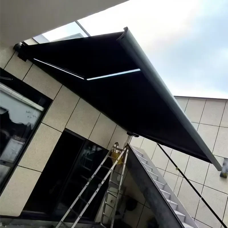 LED Canopy Outdoor Heavy Duty Retractable Folding Arm Awning Waterproof Car Sunshade for Balcony with Remote Control
