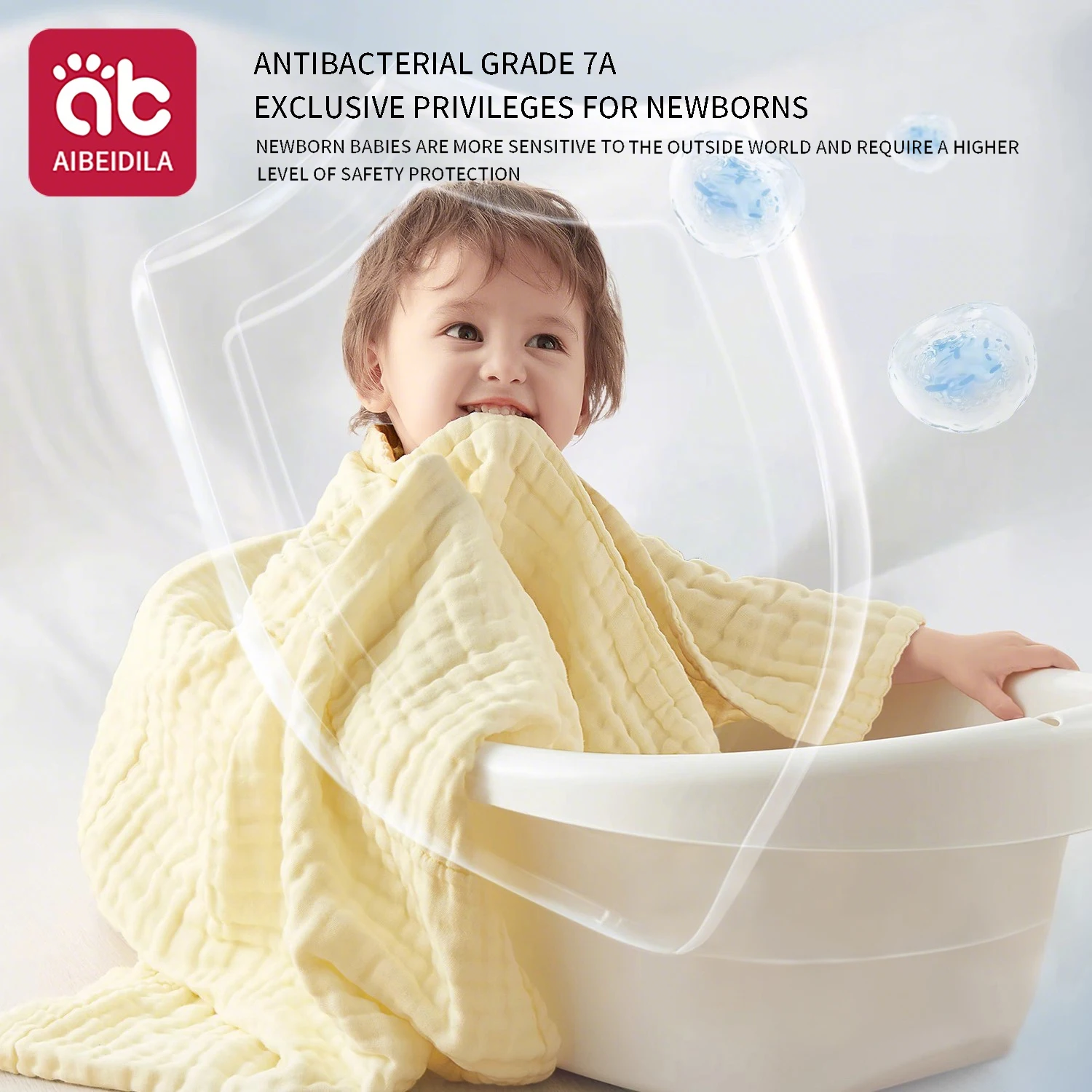 AIBEDILA 90x90cm Pure Cotton Gauze 6-Layer Newborn Baby Bath Towel Wrap Muslin Swaddle Blankets Absorbent Soft Touch
