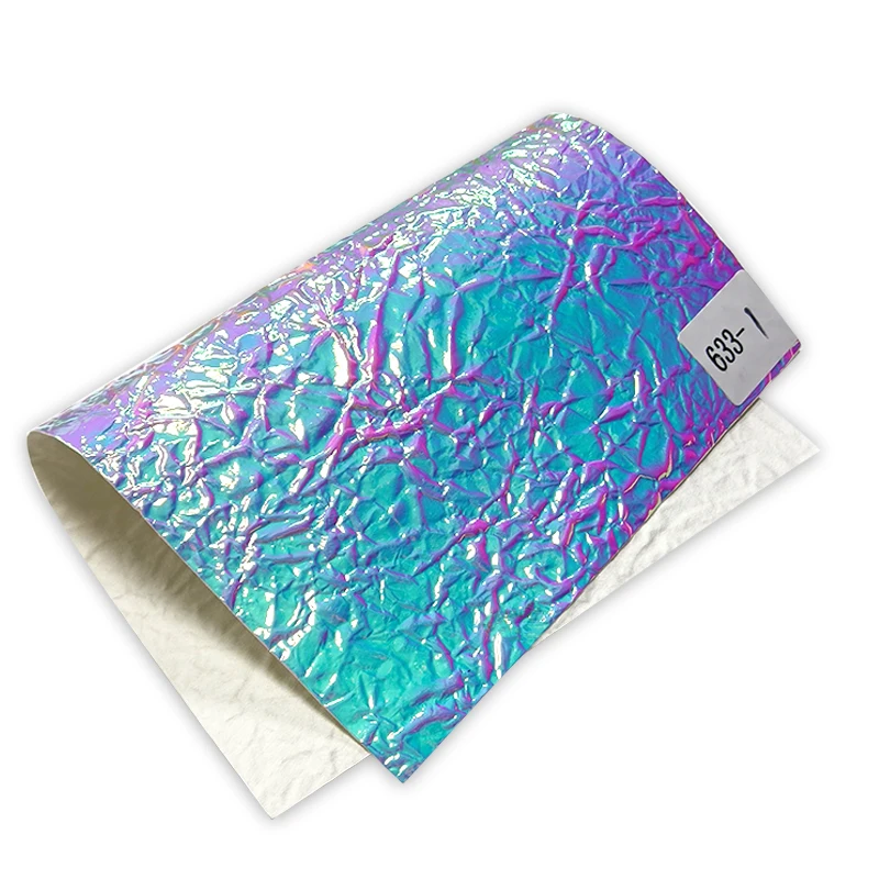 Holographic Embossed PU Faux Leather 3D Dichroic Pattern Hologram Roll Metallic Flash Fabric for Bow Shoe Bag DIY Decor 46*135CM