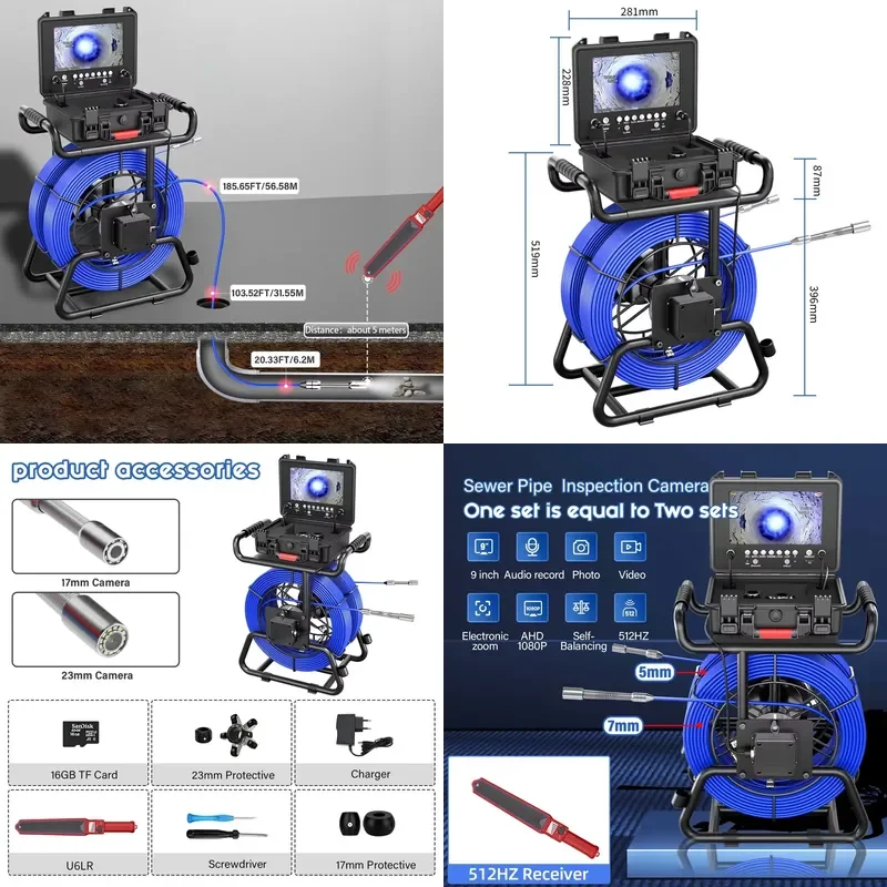 2026 F928DJ-30M Dual-Camera Kit - 17mm/23mm Probes for 40-60mm+ Pipe Diameters