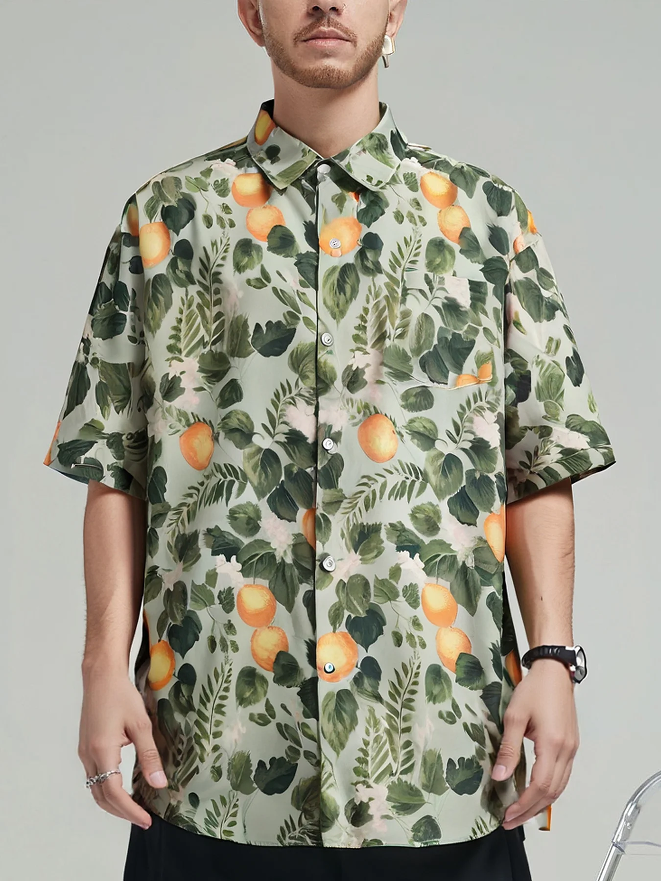 

Oversized Hawaiian Inspired Short Sleeve Shirt Men and Women Vintage Loose Couple Beach Shirts for Summer