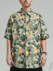 Oversized Loose Hawaiian Lemon Short Sleeve Shirt Men Vintage Loose Couple Beach Shirts for Summer Clothing Streetwear