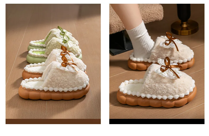 Bow 2026 Neue Baumwoll-Hausschuhe für Damen, Winter-Innenschuhe mit Weicher Sohle, Rutschfest, Warm, Plüsch, Dickbesohlte Entbindungsschuhe – Detail 19
