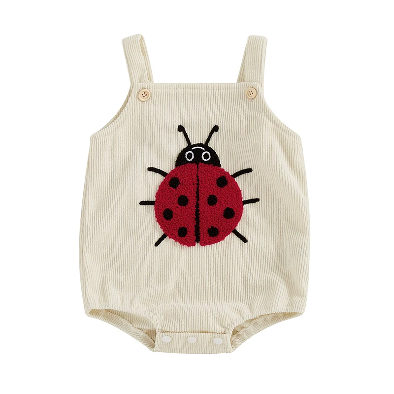 Baby Romper Sleeveless Embroidery Ladybug Bee Fruit Mushroom Bodysuit Overalls for Girls Boys