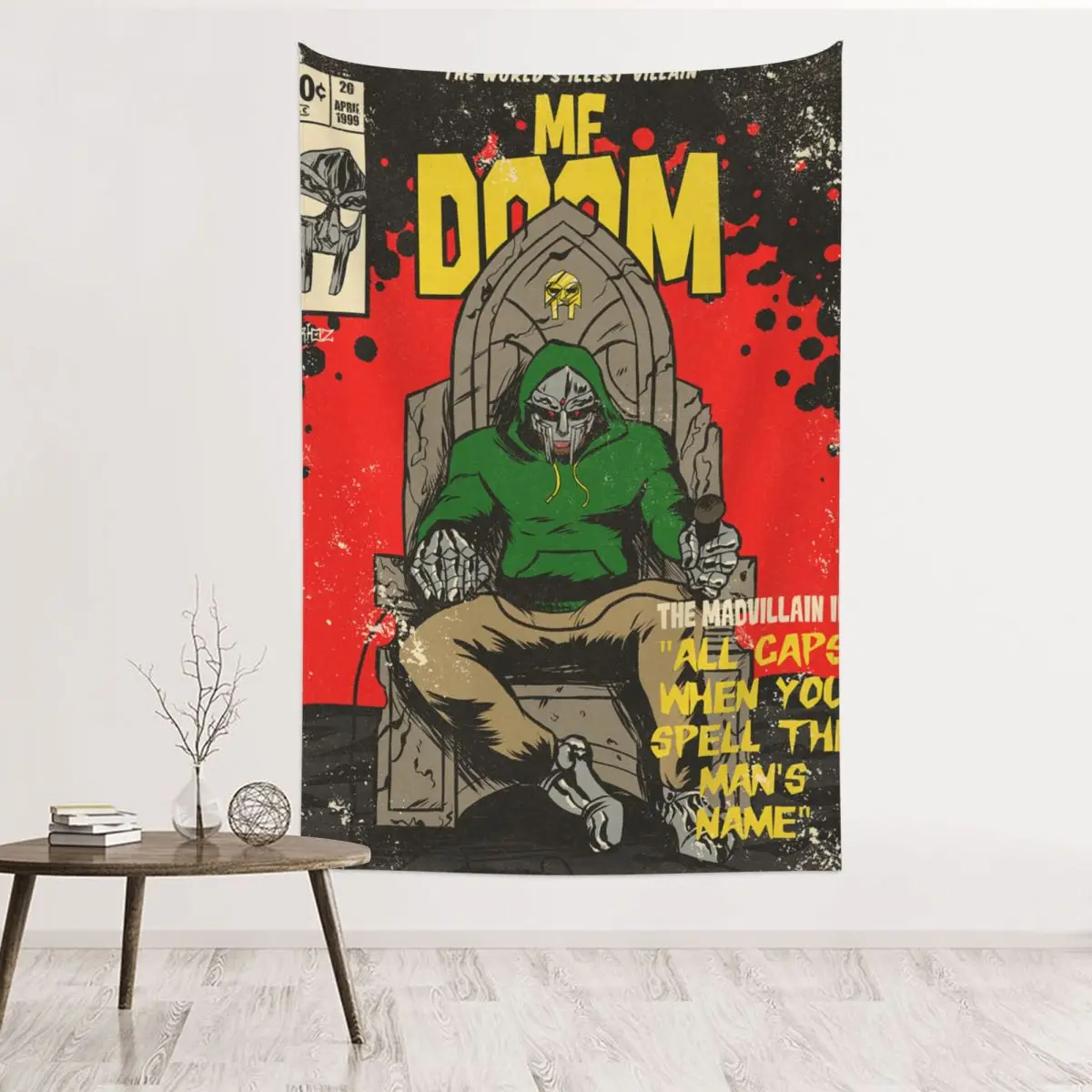 All Caps Mf Dooms Comic Tapestry Wall Hanging Hippie Tapestry Madvillain Art Wall Blanket Home Decor for Living Room Bedroom