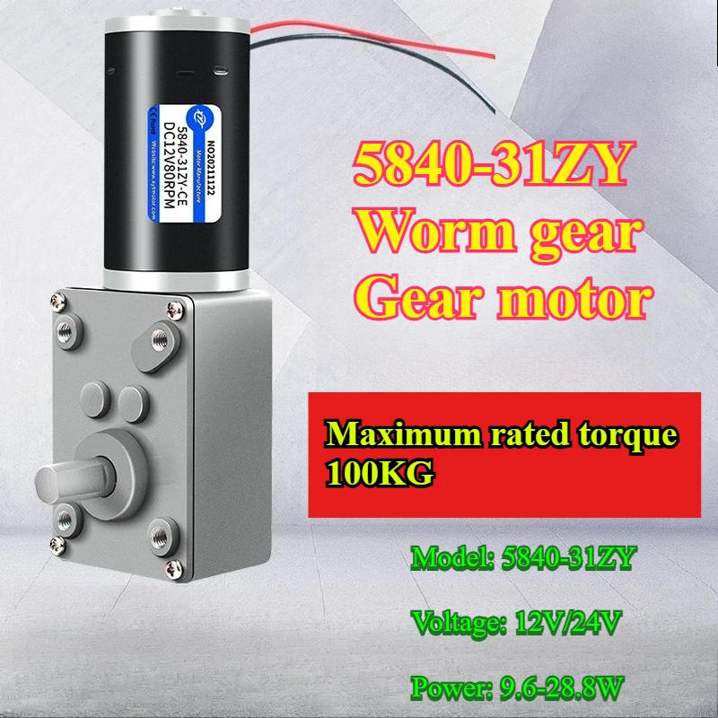 5840-31ZY Turbine Worm Micro DC Retarder Motor Self-locking Speed Regulation Slow Motor 12V24V