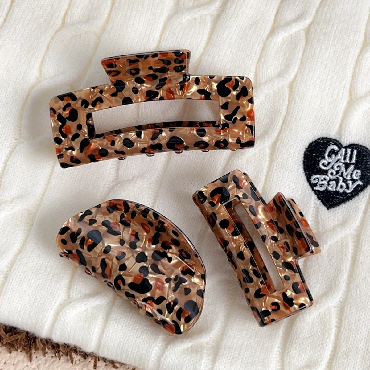 Retro Leopard Print Clip Large Square Back Of Head Hair Accessory For Women