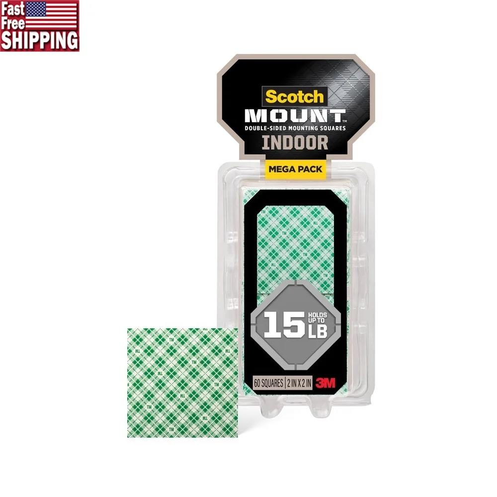 실내용 양면 테이프 정사각형 2x2인치 60매 강력 접착력 영구 접착 벽면 부착 DIY 프로젝트용