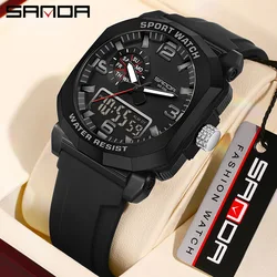 SANDA Men's LED Analog Digital Electronic Watches Multi-functional Fashion Outdoor Sports Luminous Waterproof Quartz Wristwatch