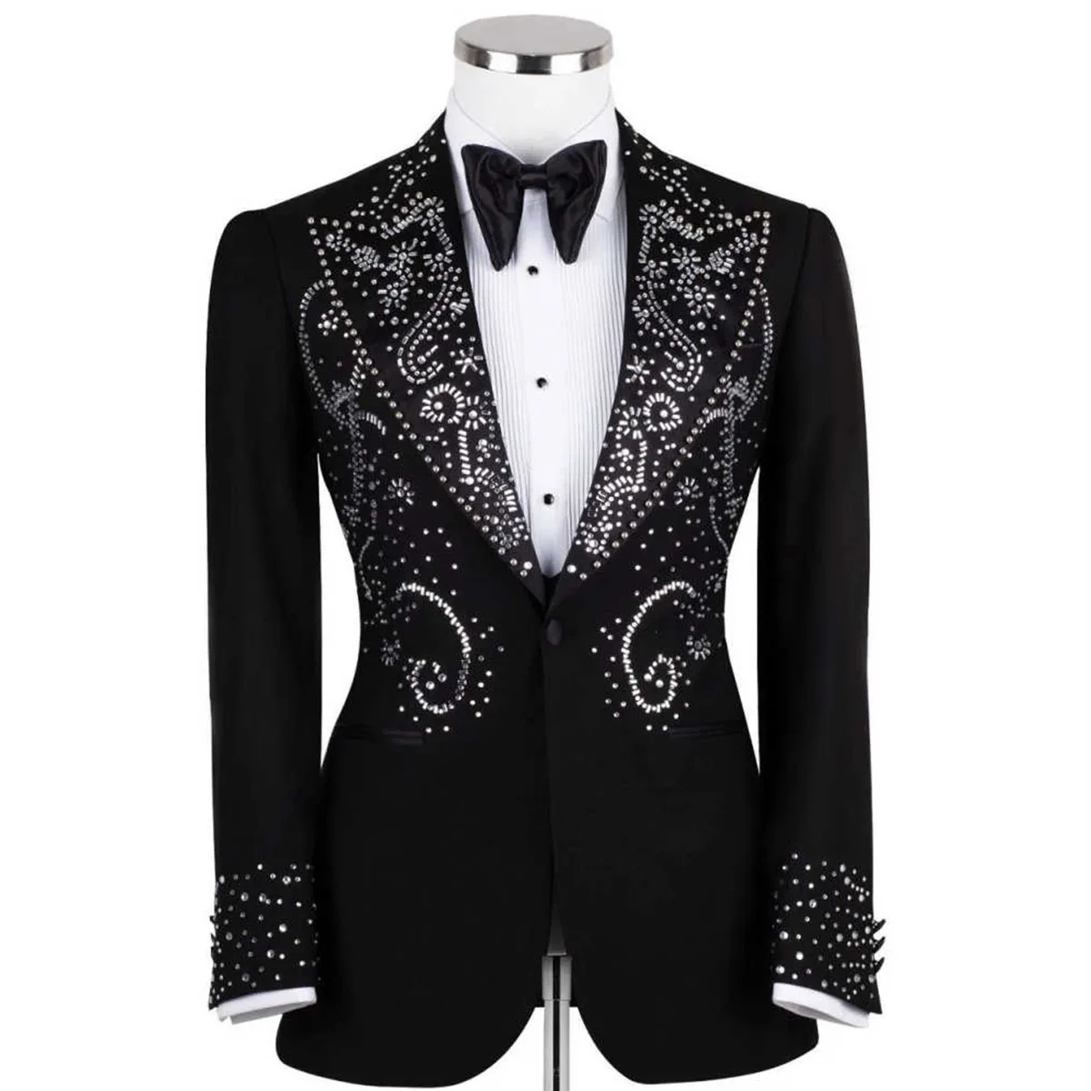 Customized Fashion Men Suits Metal Embellished High End Wedding Blazers Outfit 2 Pieces Sets Slim Groom Tuxedos ropa hombre