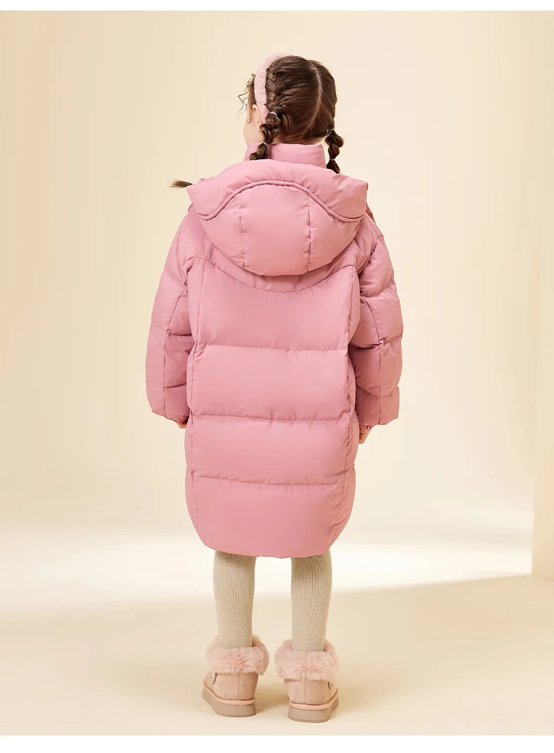 Girls Hooded Down Jacket 90% Duck Down Kids Winter Mid‑Length Parka Coat Thicken Warm Children Outerwear 4-14Y A4786