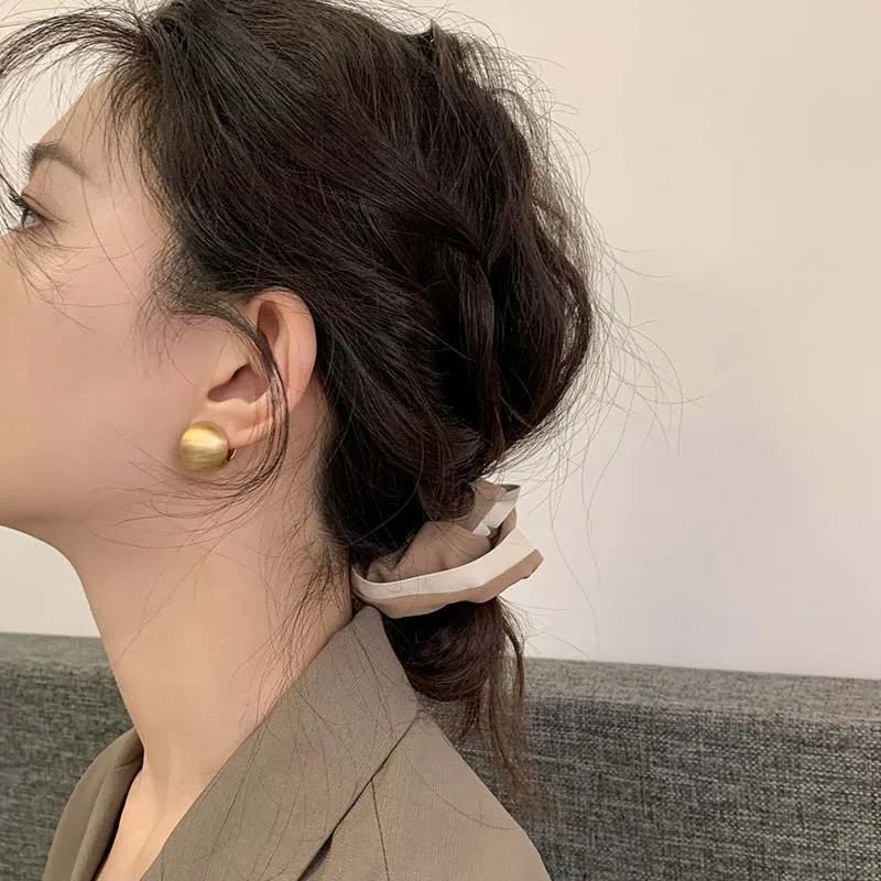 Fashion Gold Color Brushed Spherical Hoop Earrings for Women Vintage Metal Big Ball Round Earring JewelryBrincos Gifts image 3