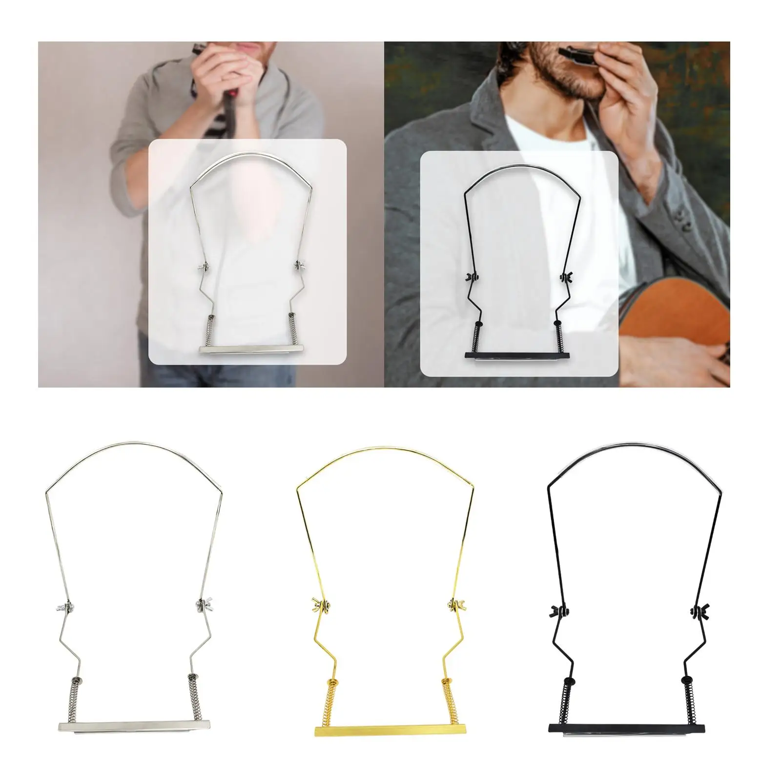 Professional Harmonica Holder Neck Rack Spring Adjustable Metal Frame for 10 Hole Mouth Organ Music Practice - view 4